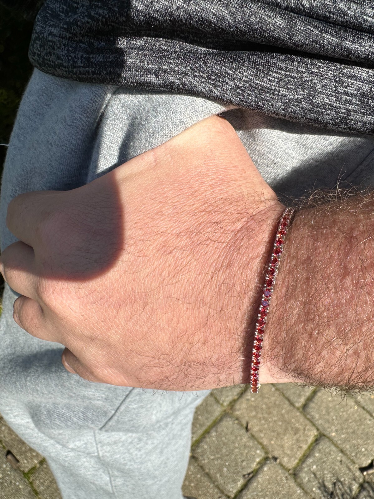 Real Iced Ruby Red MOISSANITE 3mm Tennis Bracelet 925 Silver Passes Tester