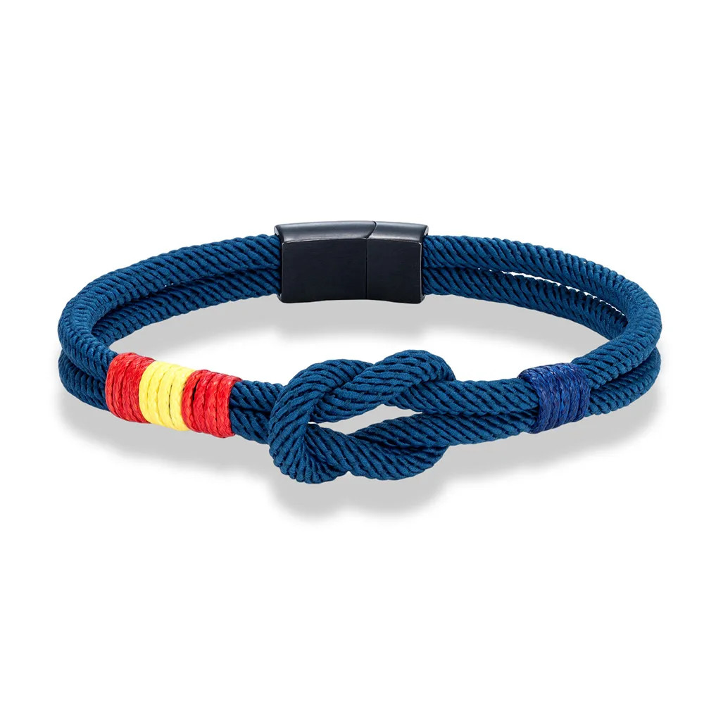 Fashion Men Women Spain Flag Double Strand Nautical Rope Bracelet Brushed