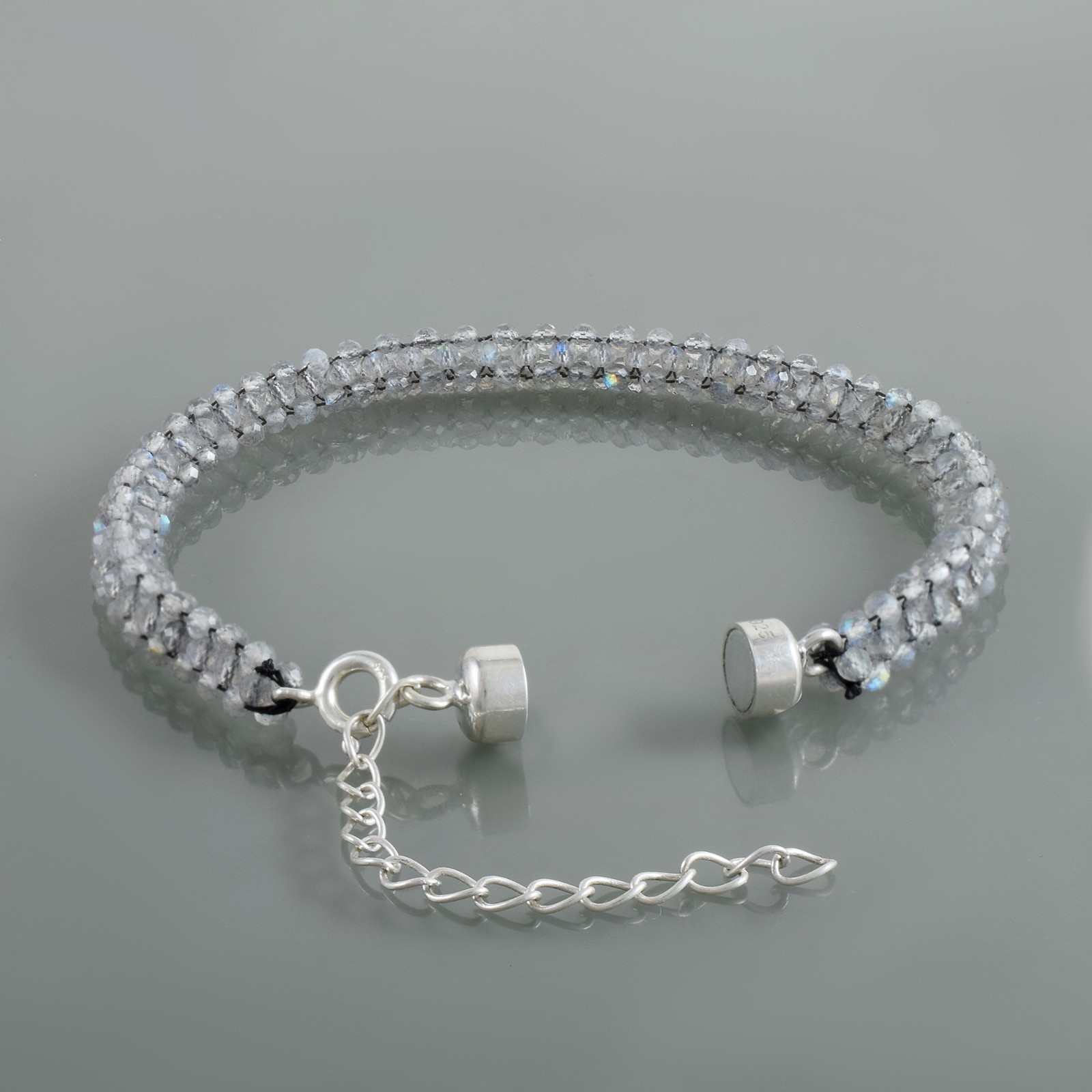 7 Inch Gemstone Beaded Bracelet 925 Sterling Silver Woven Magnetic Clasp Jewelry