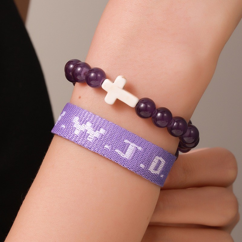 6Sets WWJD Faith Bracelets Cross Bead Religious Christian Friendship Jewelry