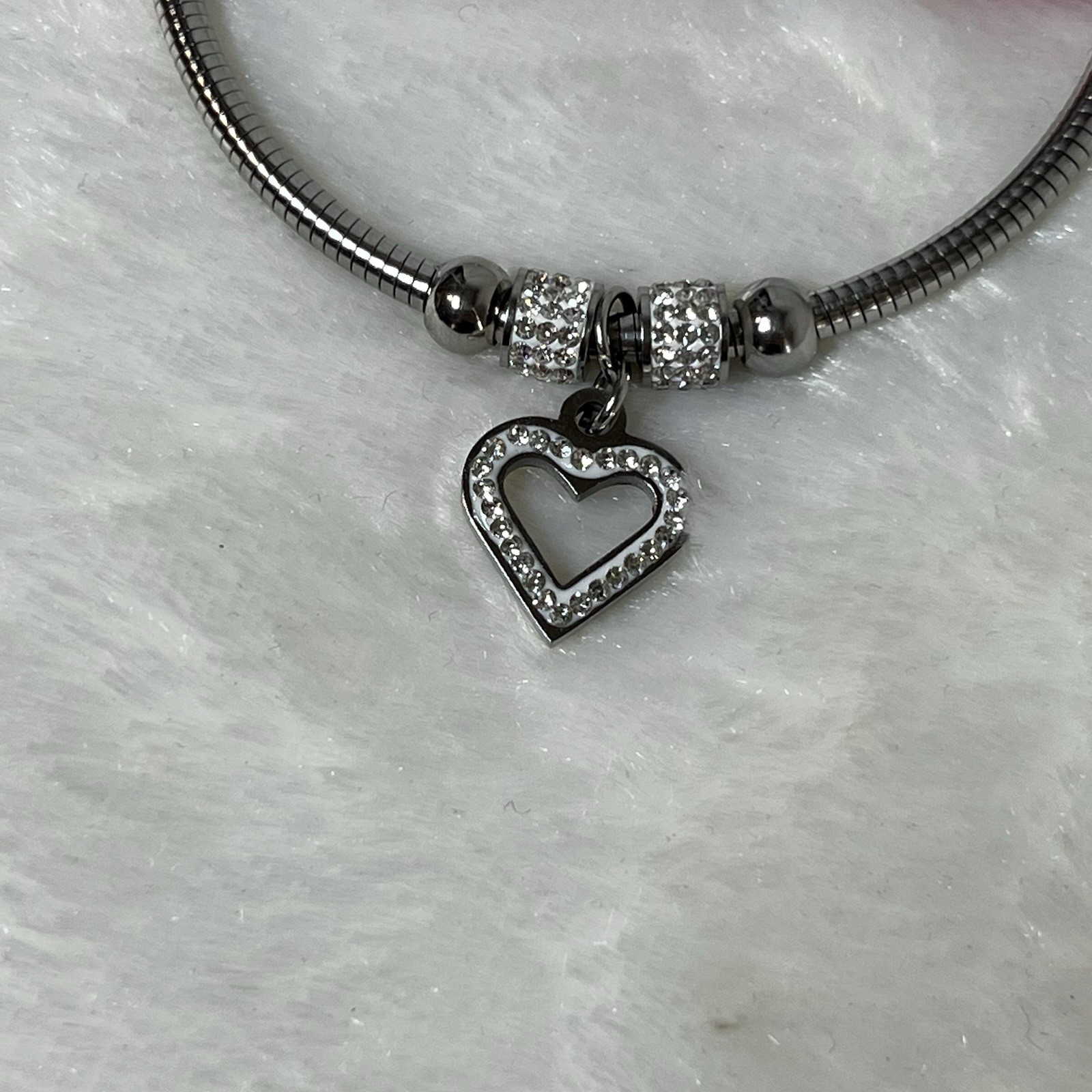Silver Tone Bracelets Lot Snake Chain Charm Heart + Twisted Cable Cuff Bangle