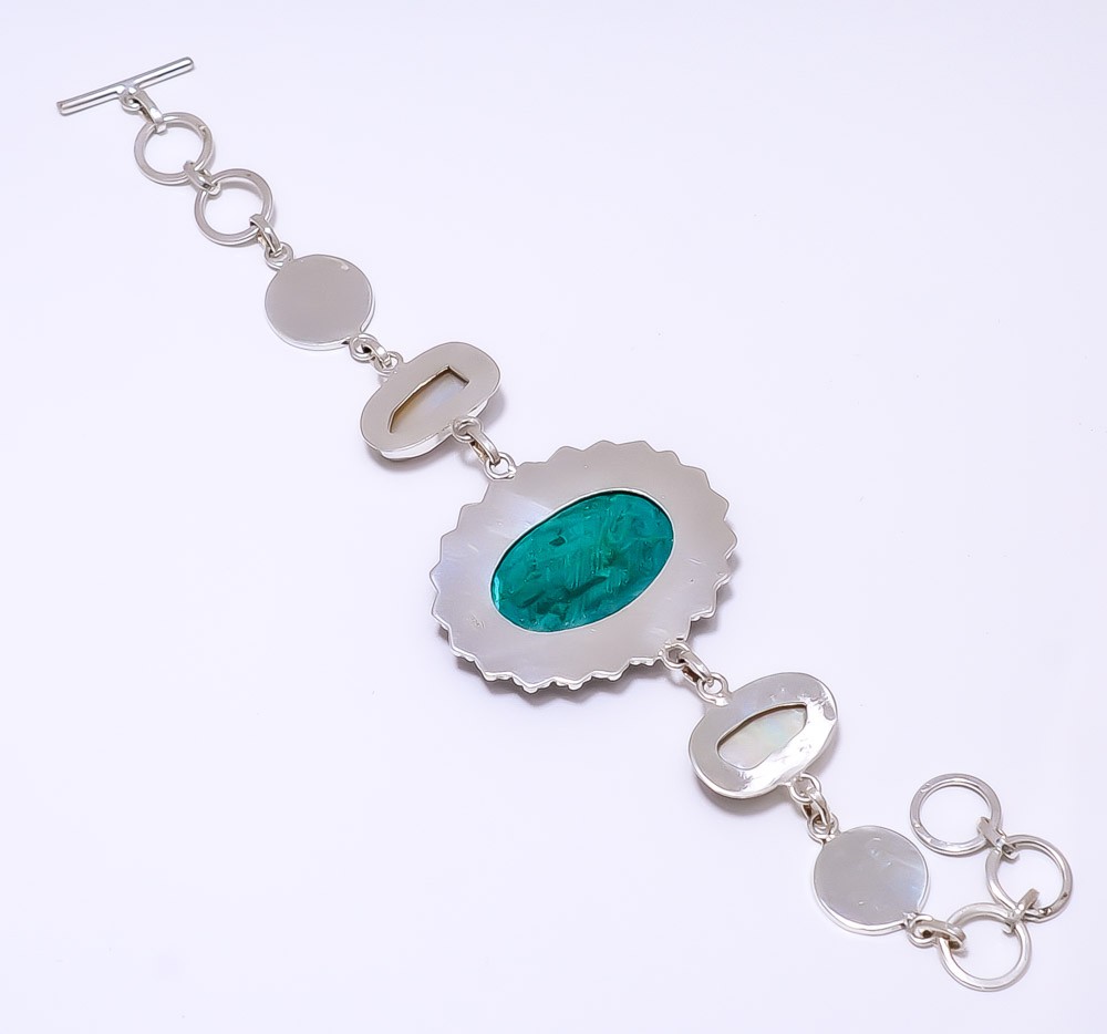 Chrysocolla Malachite – Congo 925 Sterling Silver Bracelet 7-8.99″ 8.99″ B7