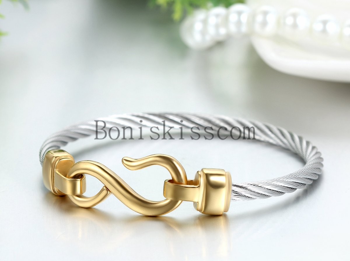 Love Infinity Symbol Charm Stainless Steel Cable Women’s Cuff Bangle Bracelet