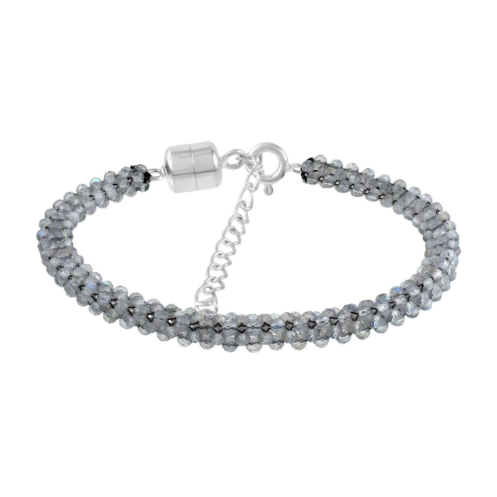 7 Inch Gemstone Beaded Bracelet 925 Sterling Silver Woven Magnetic Clasp Jewelry