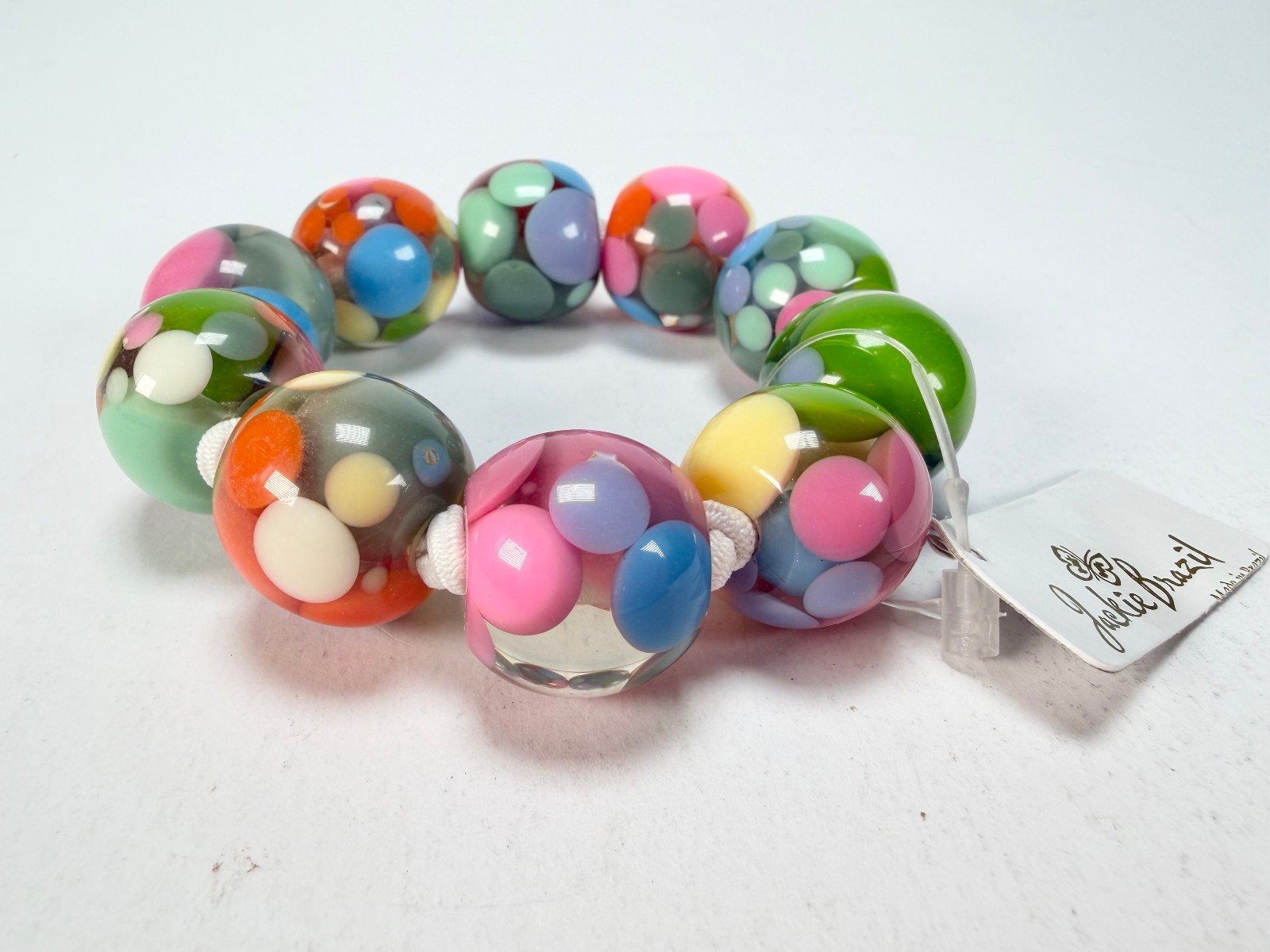 Jackie Brazil “Spots” Spotted Balls On Elastic Resin Bracelet ( B1470 )