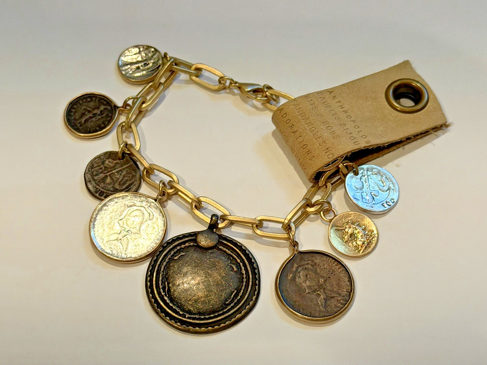 ANTHROPOLOGIE BAUBLES BIJOU BITS & BOBS ROMAN COIN CHARM GOLD BRACELET NEW NWT
