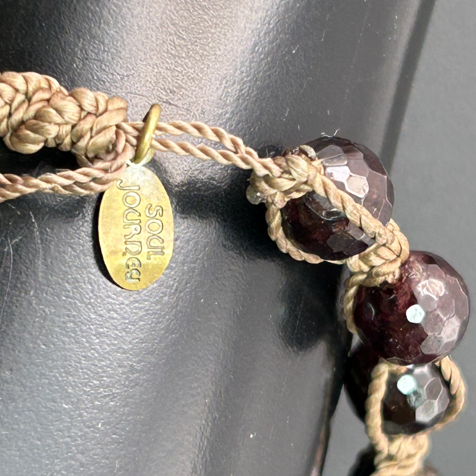 Garnet Gemstone Bracelets Pair Silk Hand Braided Adjustable Soul Journey