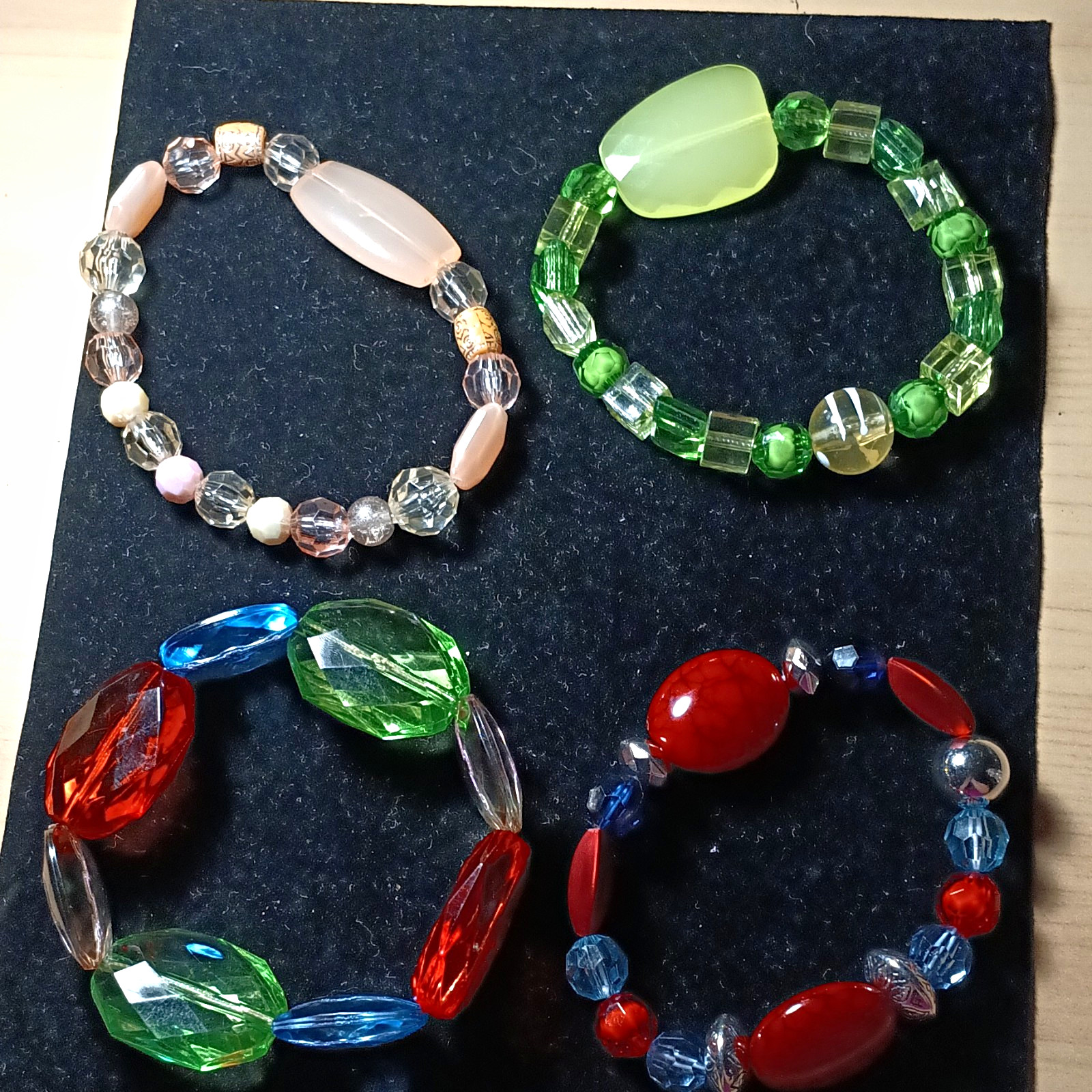 Lot of 4 Multicolor Acrylic & Plastic Beaded Stretch Bracelets