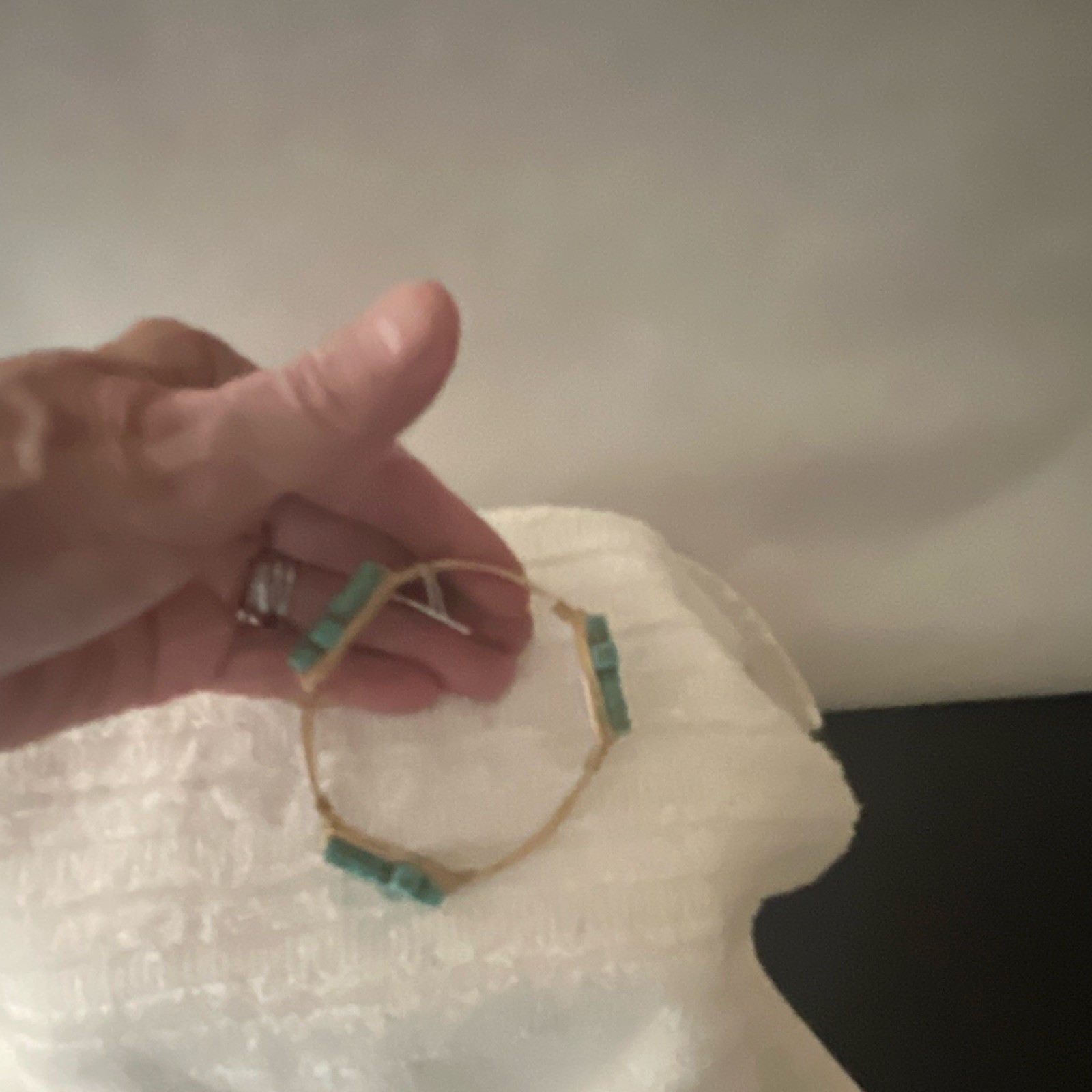 Gold Tone Bangle Charm Bracelet Turquoise Cross Dangle Religious Metal