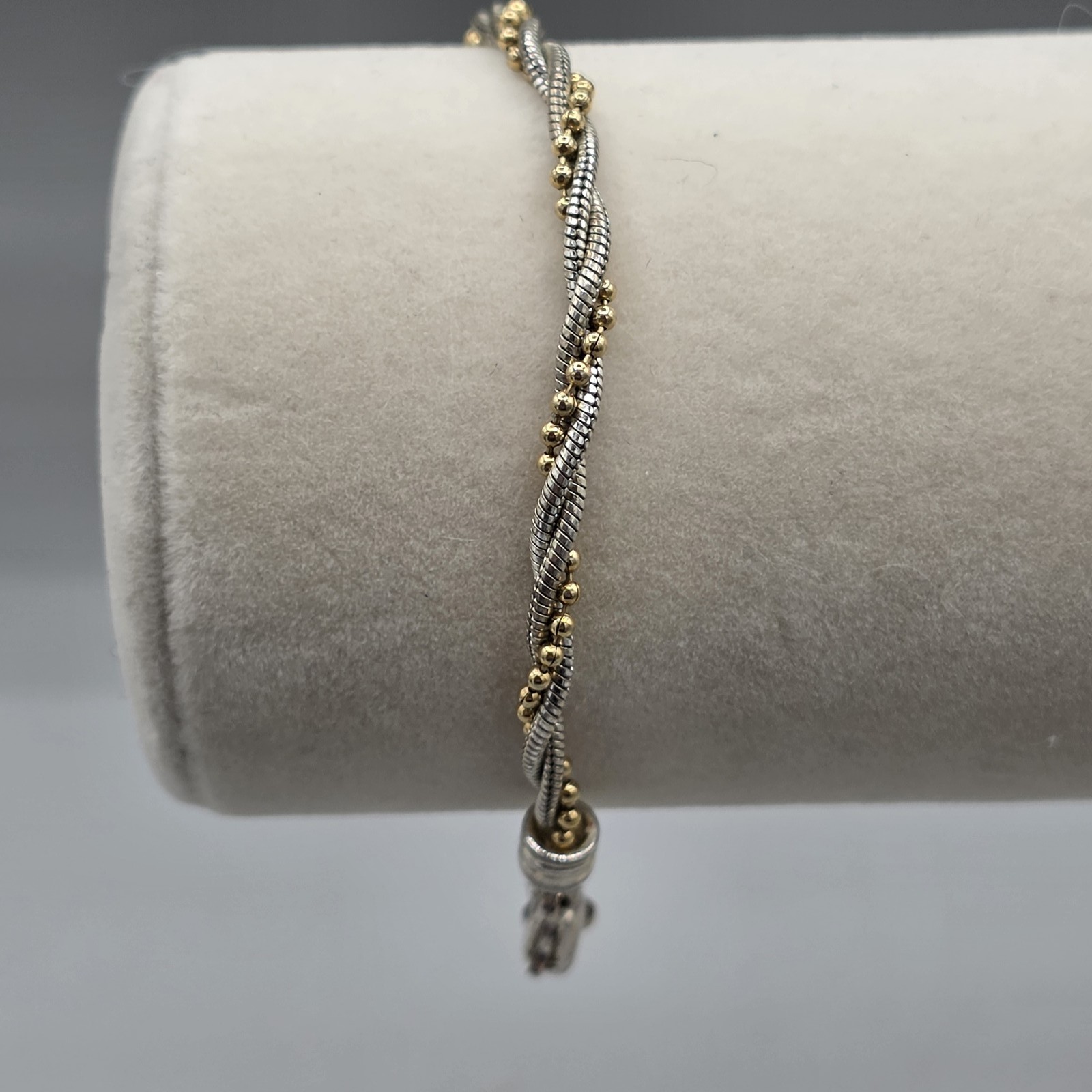 Napier Two-Tone Twisted Rope & Beaded Fashion Bracelet Lobster Clasp 7″