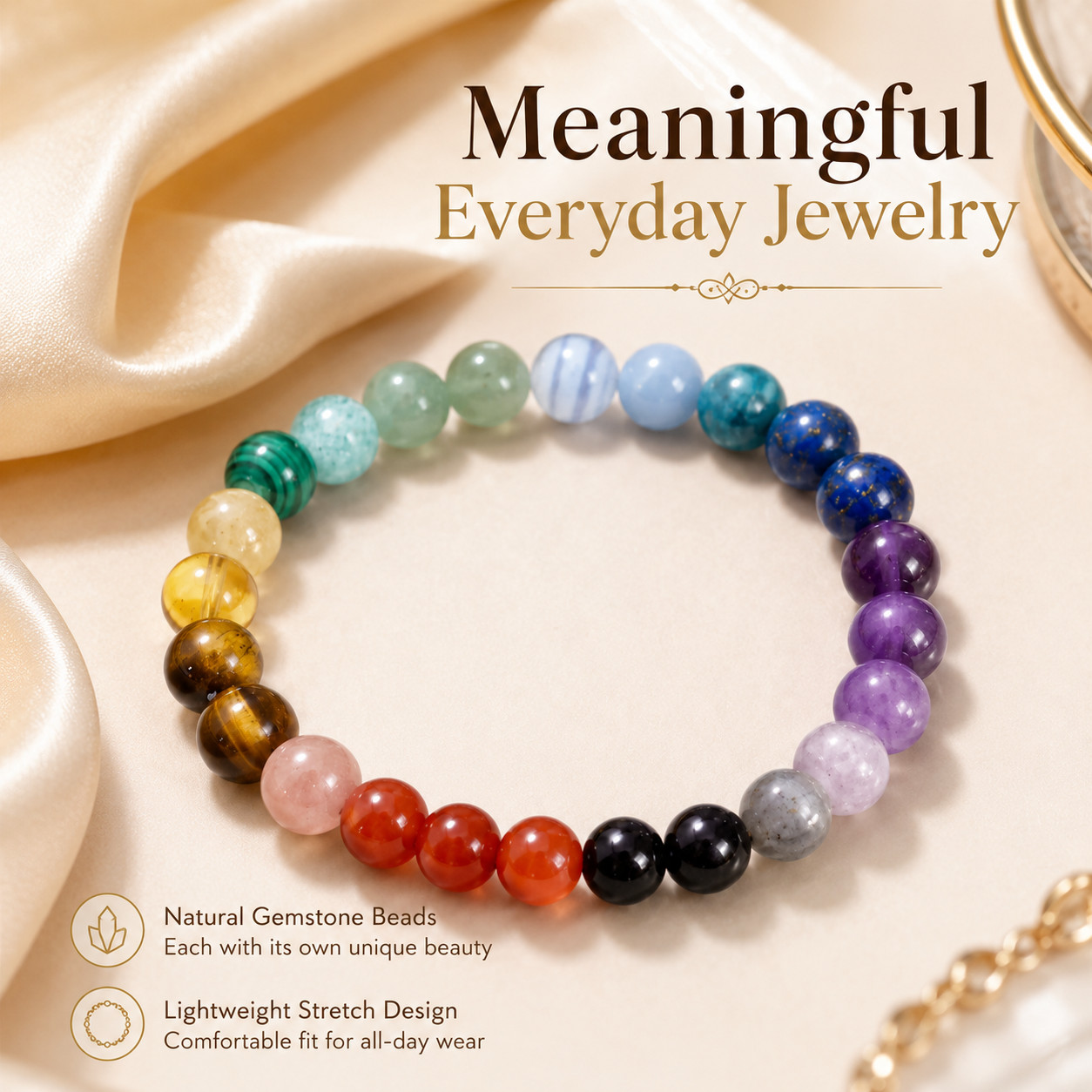 7 Chakra Stone Bead Bracelet Stretch Yoga Meditation Energy Jewelry Gift