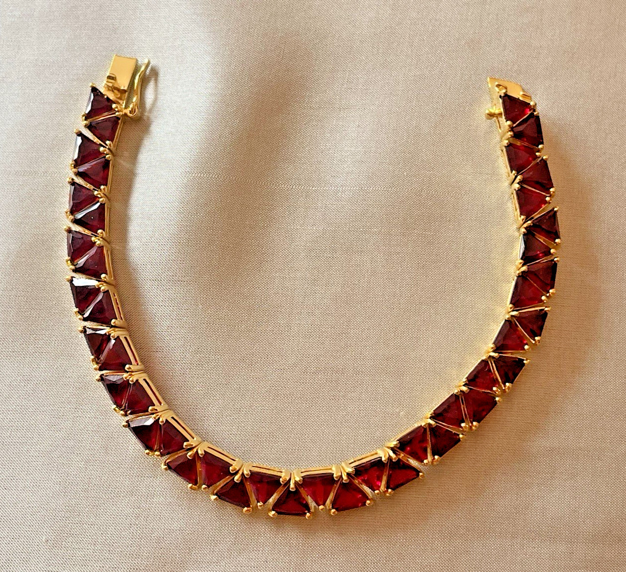 Suzanne Somers Red Trillion Cut Sterling Silver Bracelet 7.25″ Gold Plated