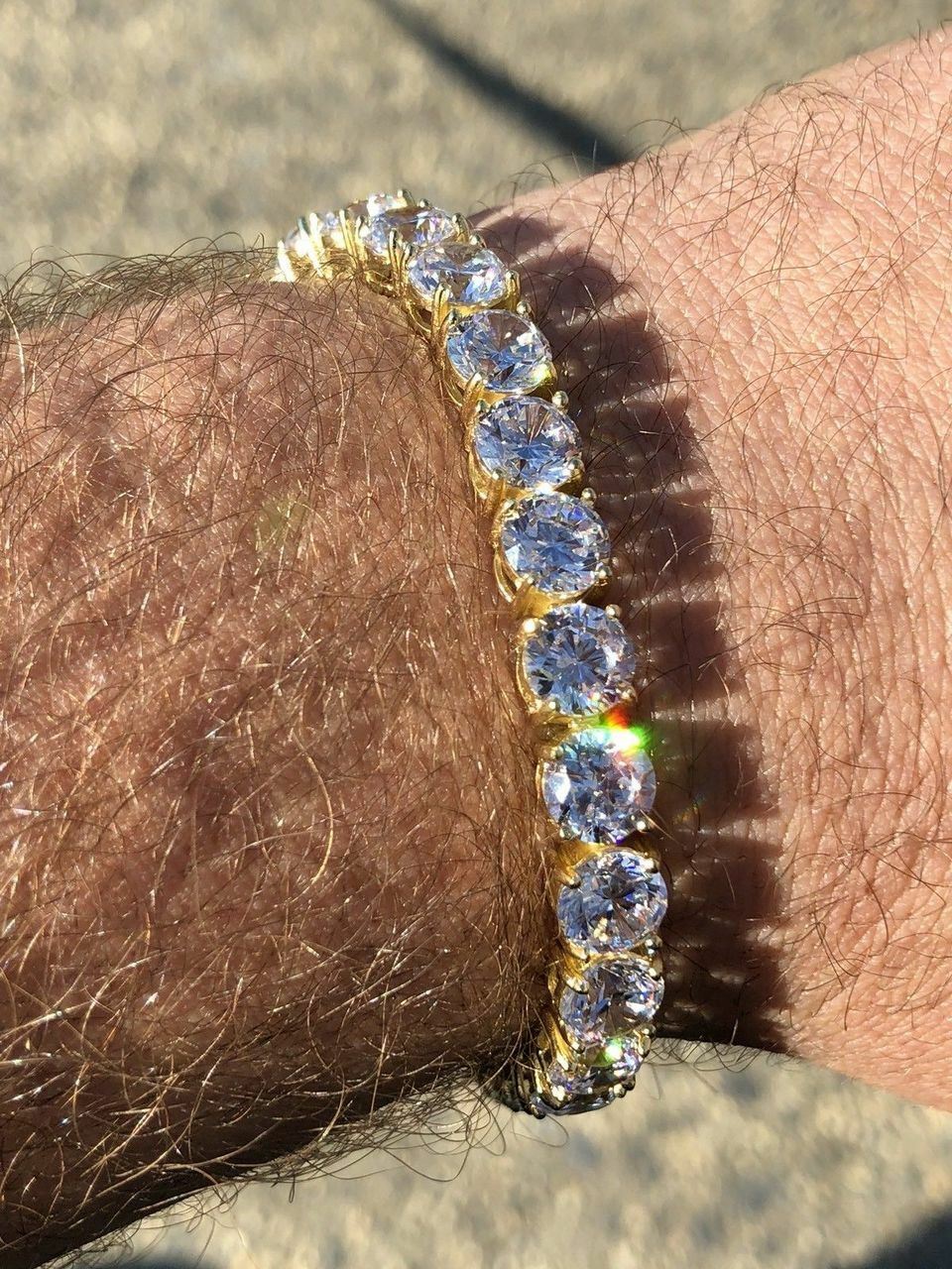 Mens Tennis Bracelet 14k Yellow Gold Plated Solid 925 Silver 7mm 35ct CZ