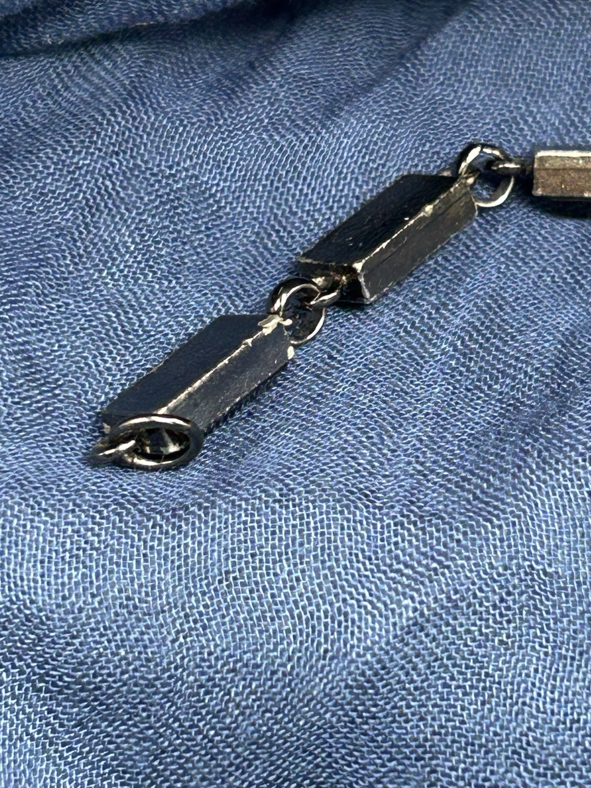 Black Metal Bar Link Chain Bracelet, Rectangle Links, Lobster Clasp, No Stone