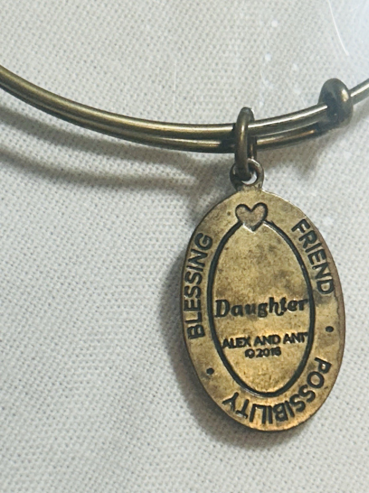ALEX AND ANI Gold Tone Metal Charm Bangle Bracelet Oval Dangle Adjustable