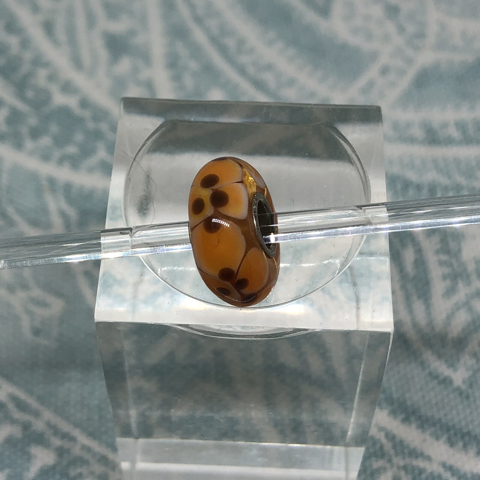 Authentic Trollbeads UU Orange Flowers with Brown Dotted Centers, New