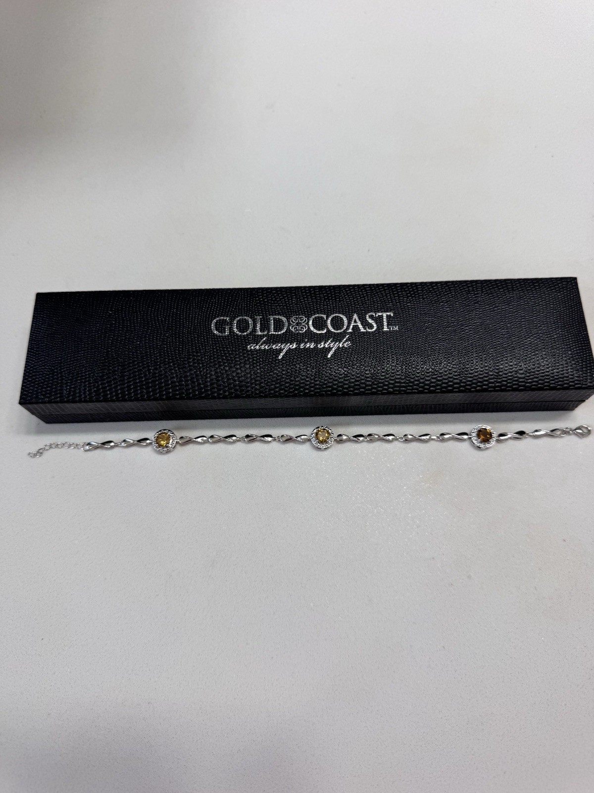 Gold Coast Platinum Plated Bracelet Lobster Clasp Adjustable 3 Citrine Stones