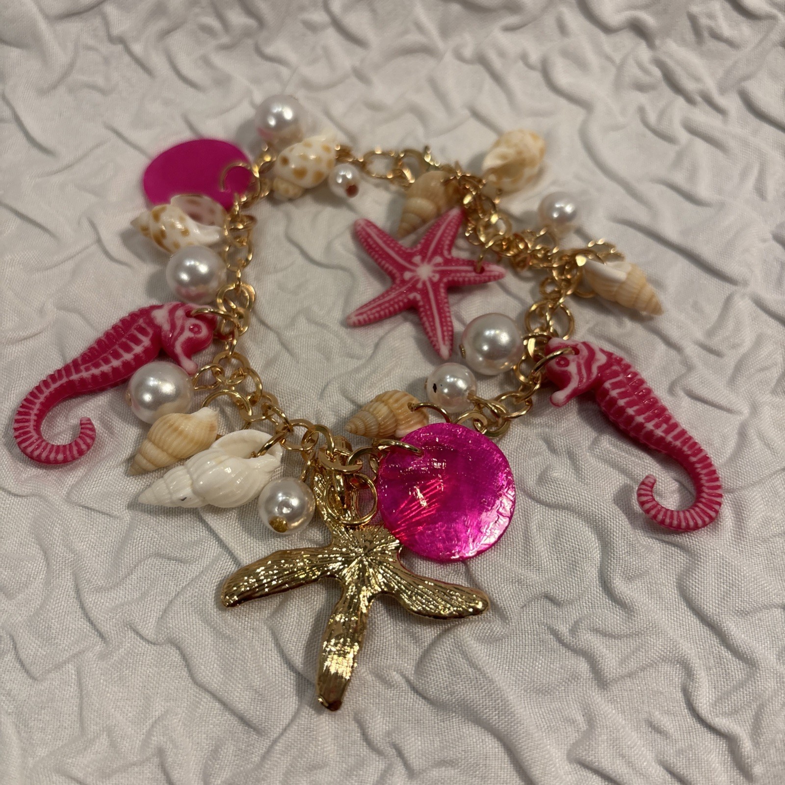 Mermaid Ocean SHELLS Beach STARFISH Sea PEARLS PINK PEARLS SHELL Bracelet NEW!