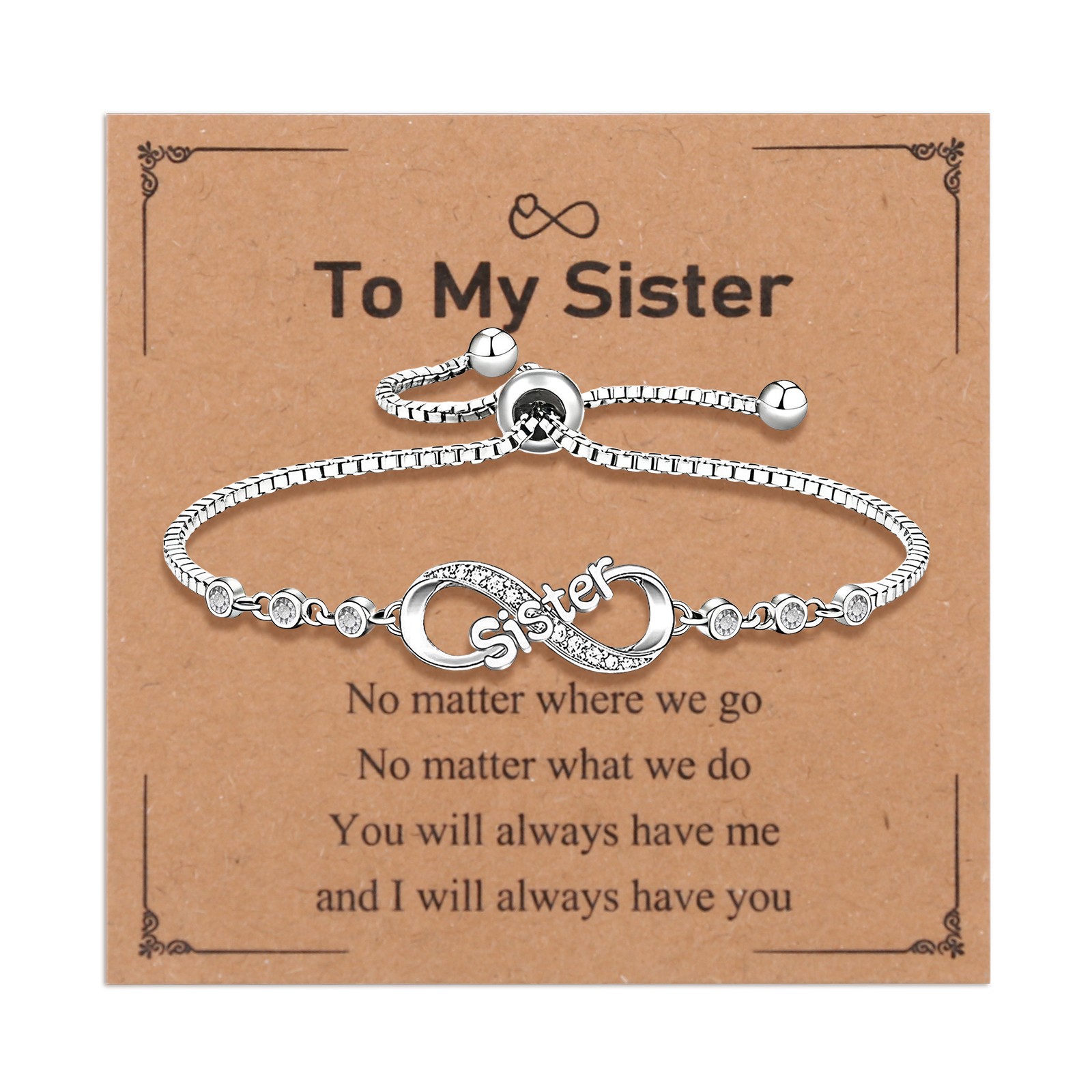 Silver-tone Infinity Love Bracelet For Women Stainless Steel CZ Chain Bring Card