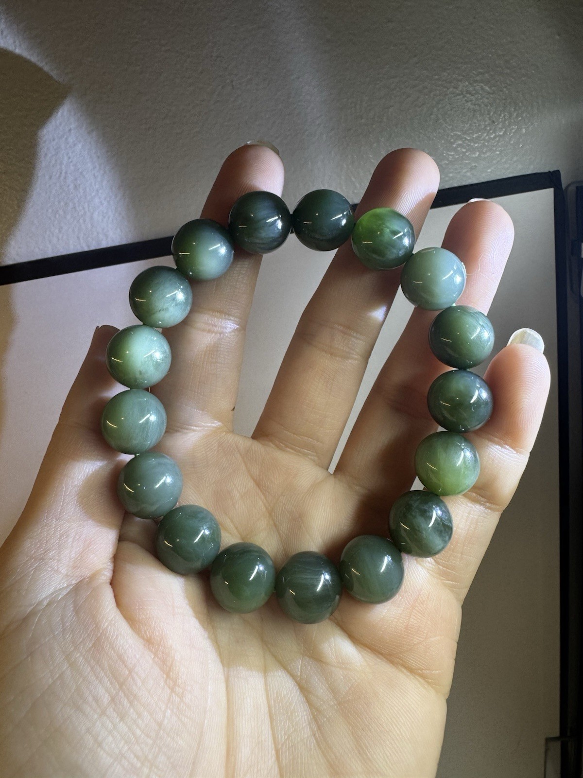 certified 12mm Hetian green Jade Round beaded stretch Bracelet New free shipping