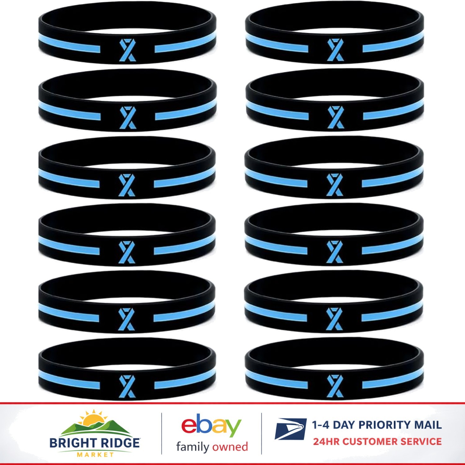 Unisex Light Blue Awareness Wristbands – 12 Pack of Silicone Bracelets