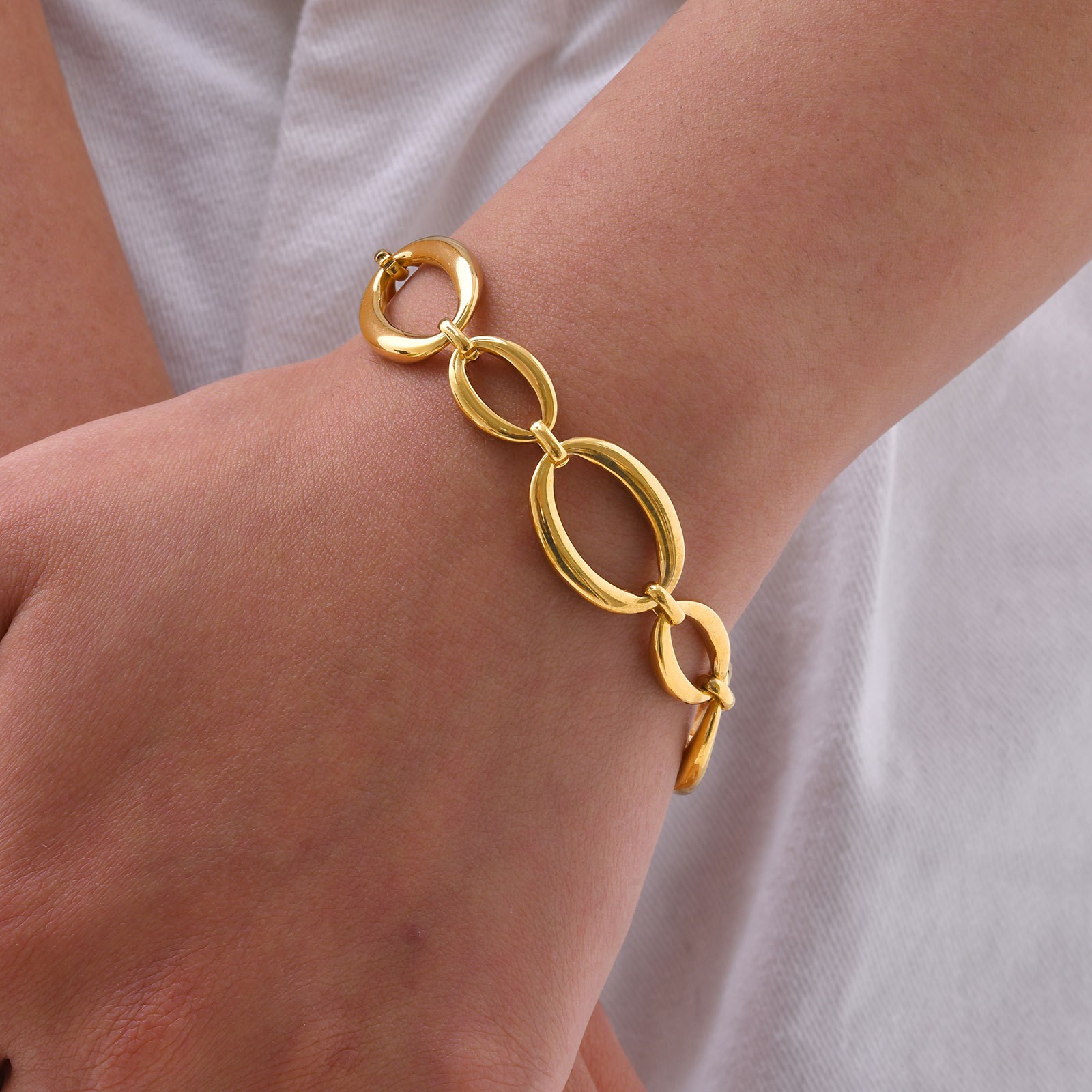 Gold Stainless Steel Smooth 15mm Oval Link Chain Bracelet For Women Gifts