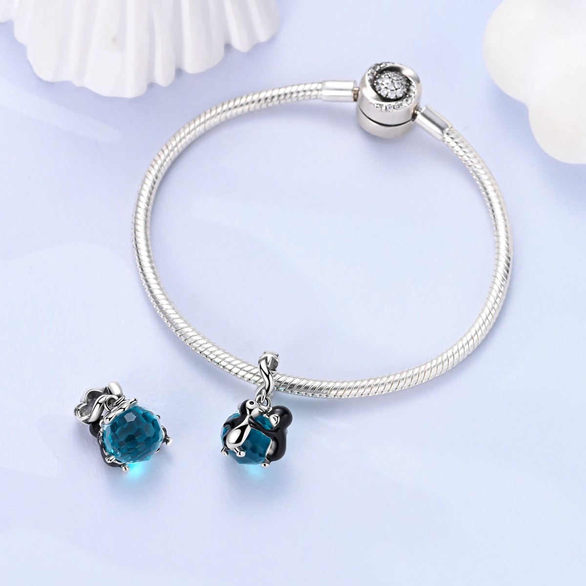 MULA 925 Sterling Silver Charm Enamel Penguin Dance Pendant for Women Bracelet