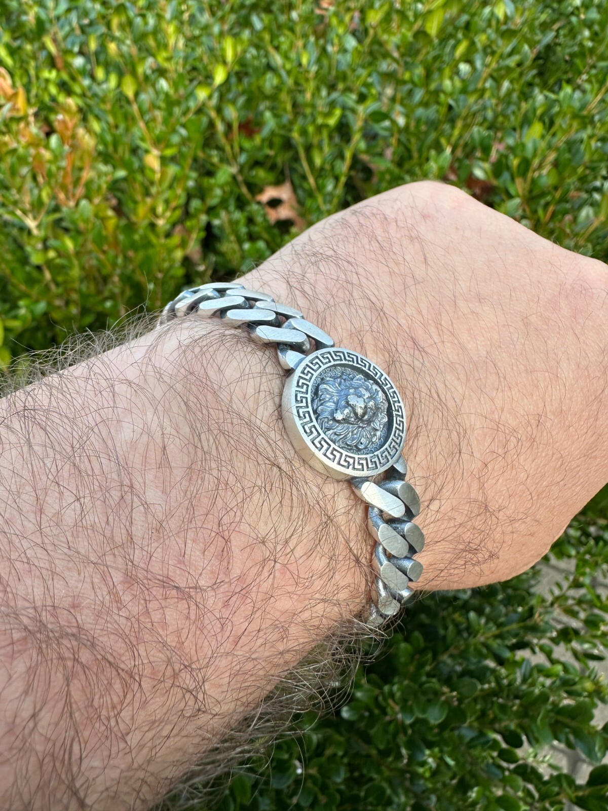 Real Mens Miami Cuban Link Bracelet W. Lion Solid 925 Sterling Silver Box Clasp