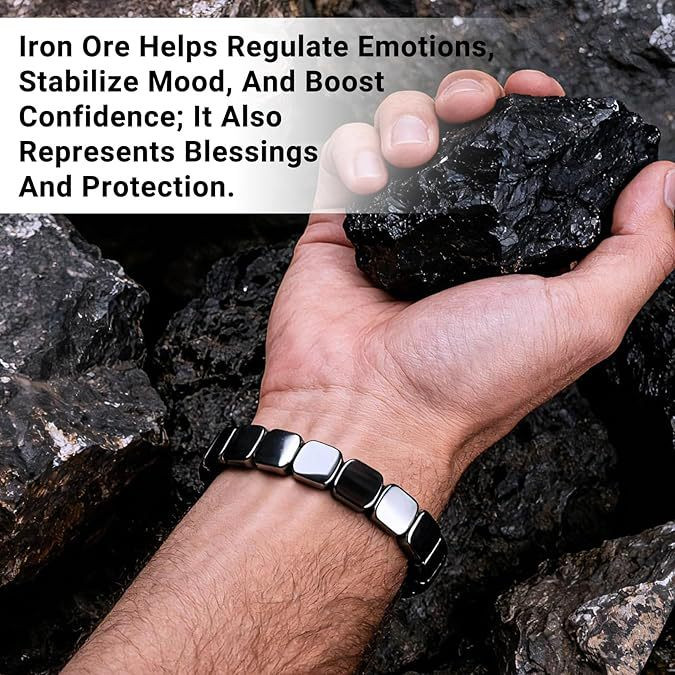 Hemys Hematite Bracelet for Men, 2pcs New Hemios bracelet Male Energy Jewelry US