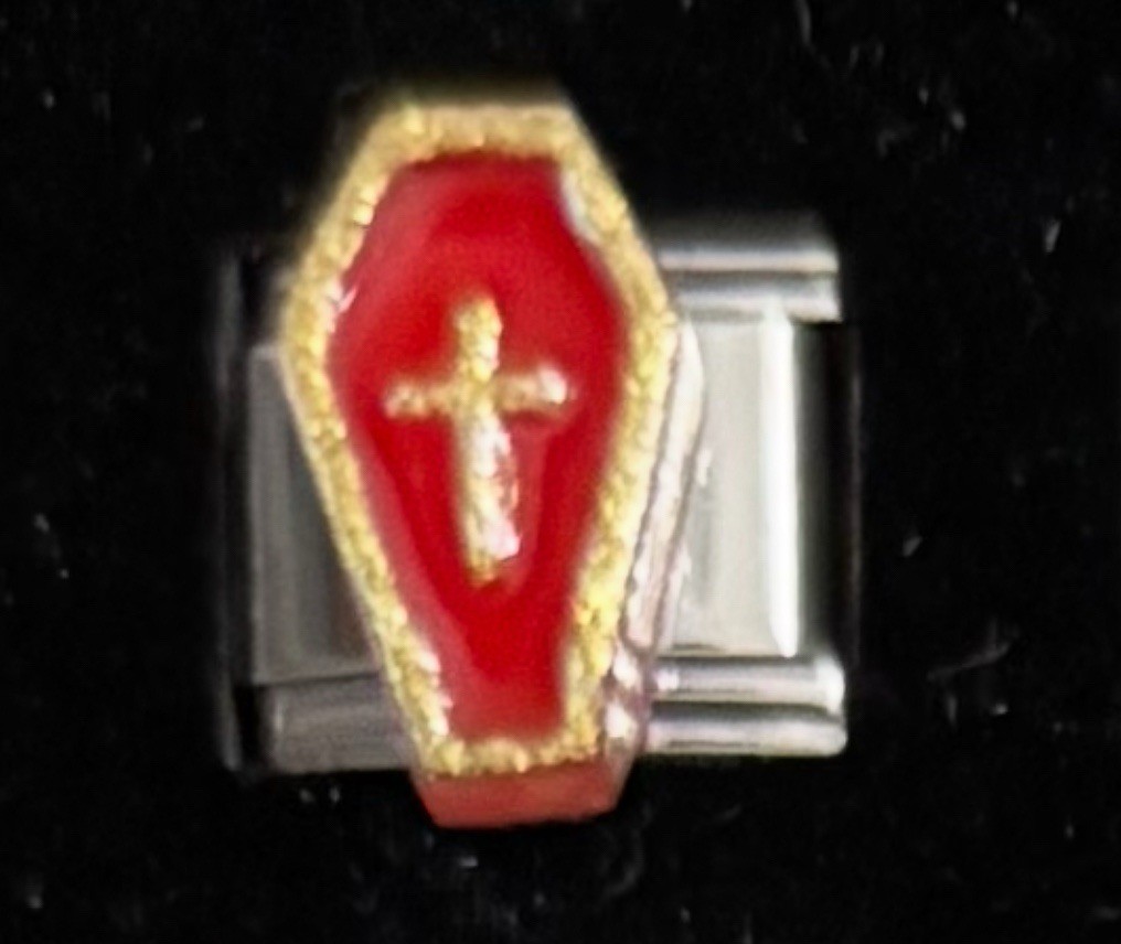 Raised Resin Red Coffin Halloween Italian Charm Enamel Link 9MM K22 Style CR