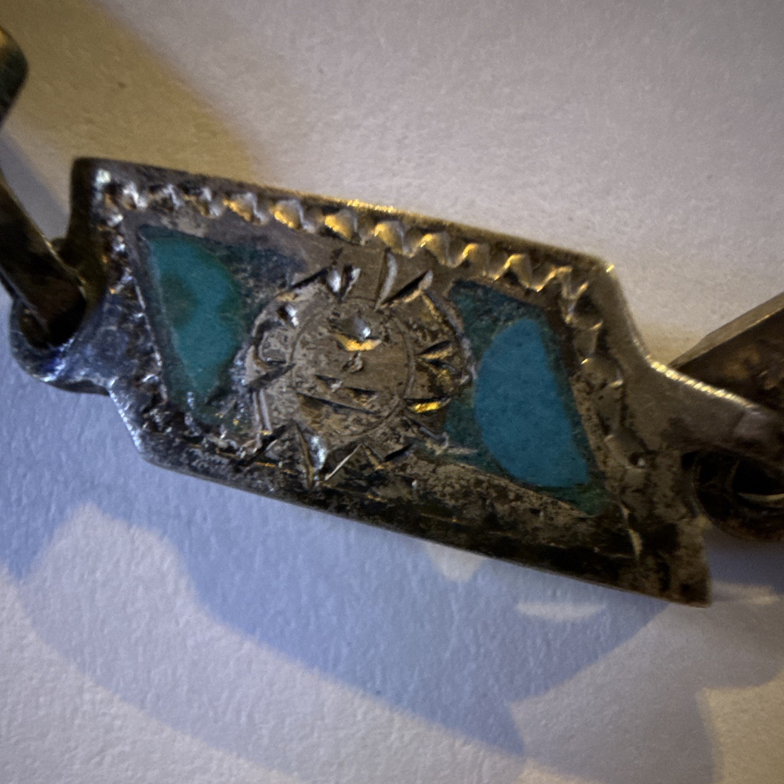 Silver Tone Geometric Link Bracelet w/ Blue Inlay Panels