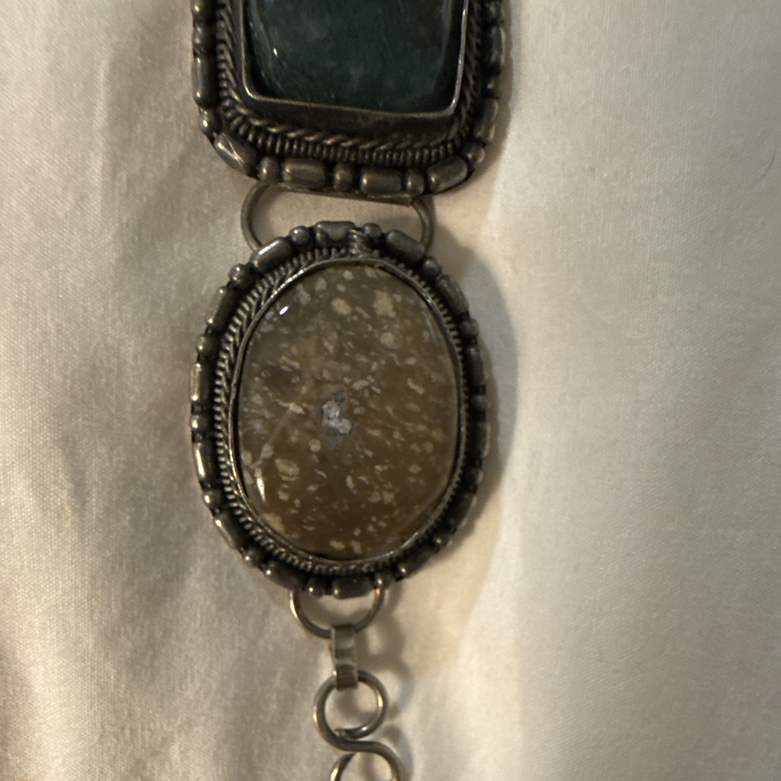 Silver-Tone Metal Link Bracelet, Multicolor Oval Cabochon Bezel Set, Lobster