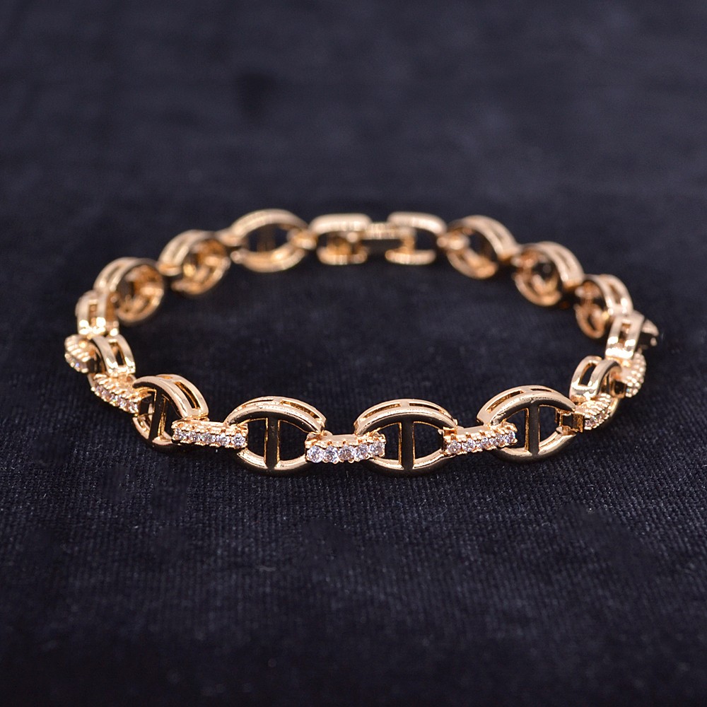 18K Yellow Gold Filled Women Fashion Clear Topaz Marine Chain Bracelet Jewelry