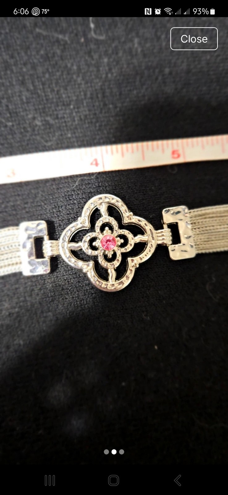 Silver Tone Multi-Strand Snake Chain Bracelet w/ Magnetic Clasp Pink Crystal