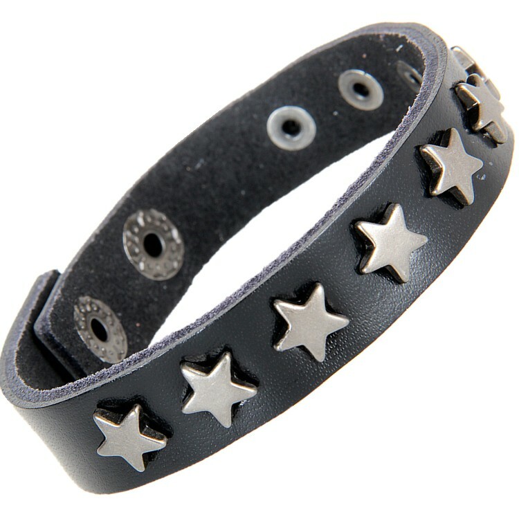 1-4PCS Men Women Star Metal Wristband PU Leather Cuff Bracelet Bangle Gift US