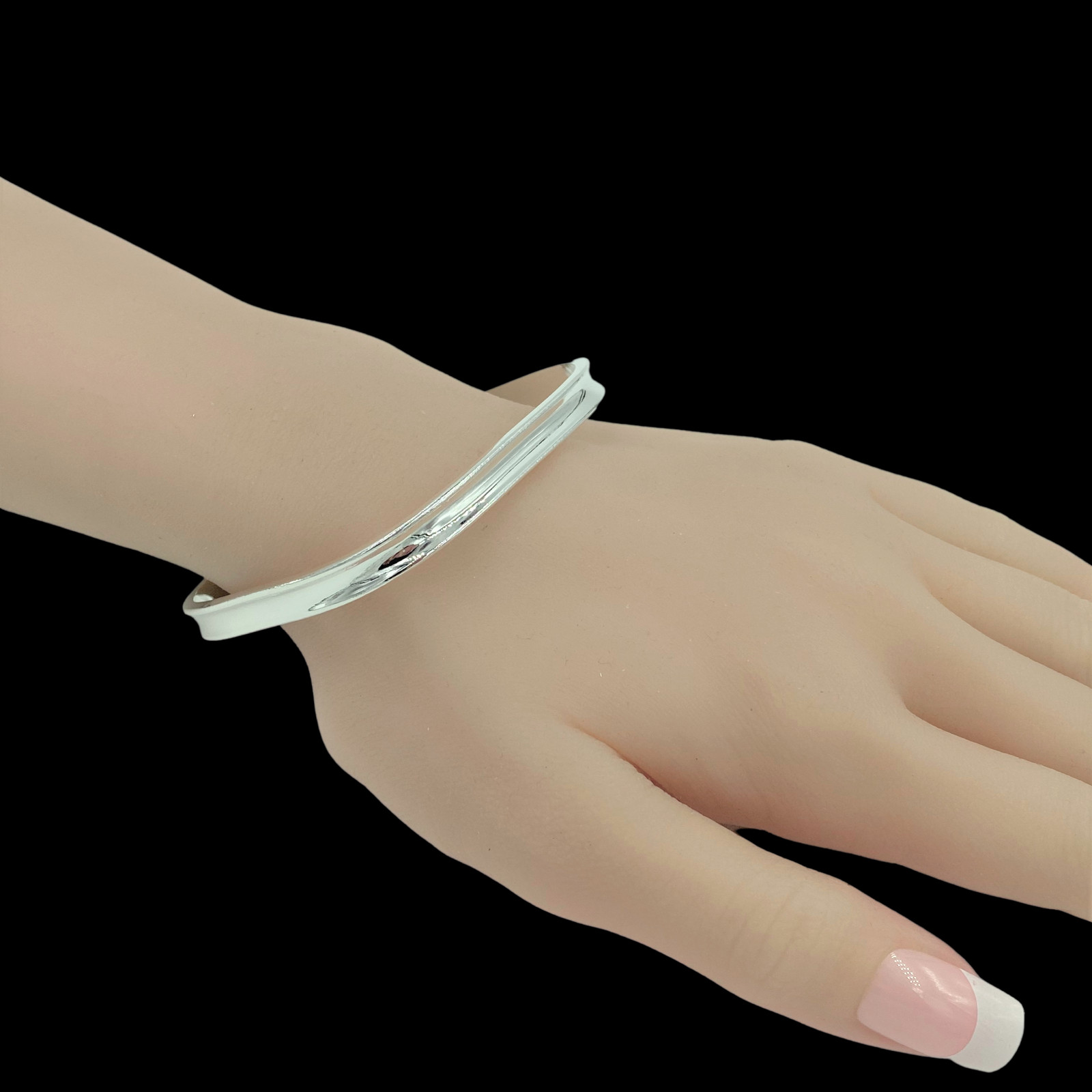 Square Rail Bangle Bracelet Size 7.75 Sterling Silver