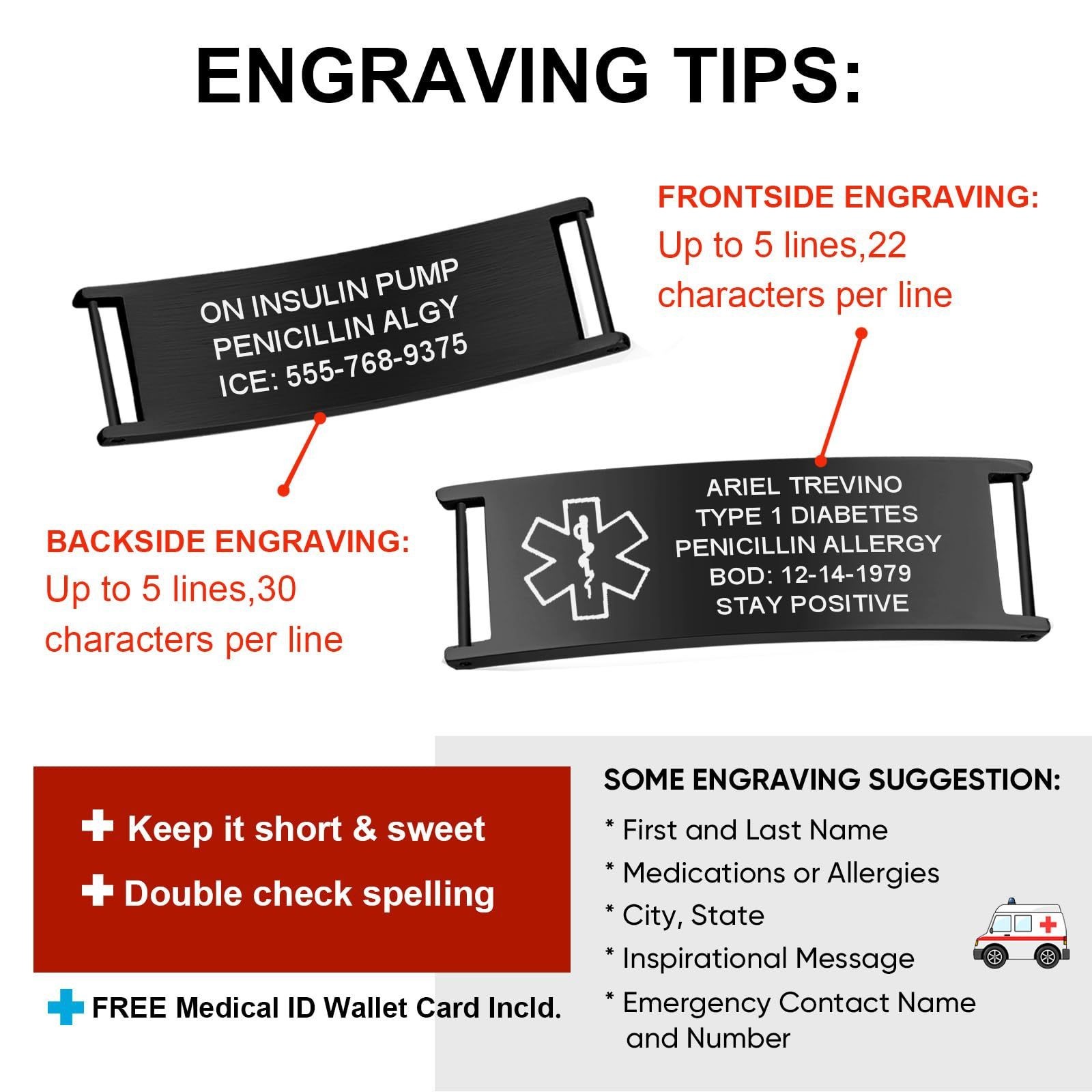 Free Engraving Medical ID Bracelet Stainless Steel Emergency Wristband