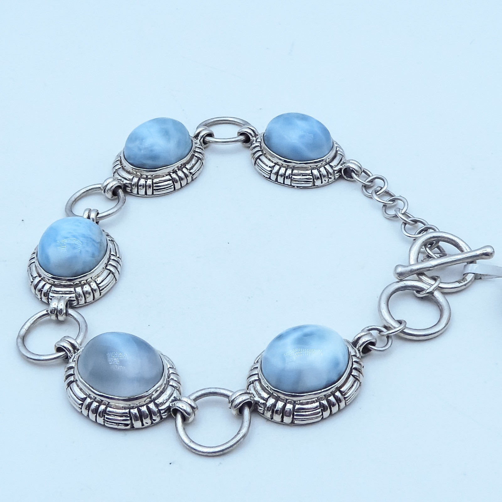 Bali Legacy Sterling Silver 925 Blue Larimar 34ctw Cabochon Toggle 7″ Bracelet