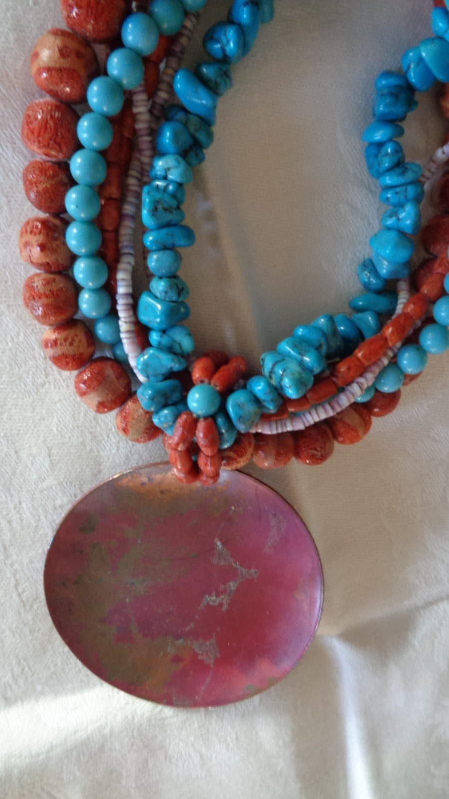 Bohemian Large Turquoise and Coral Necklace modern artisan style