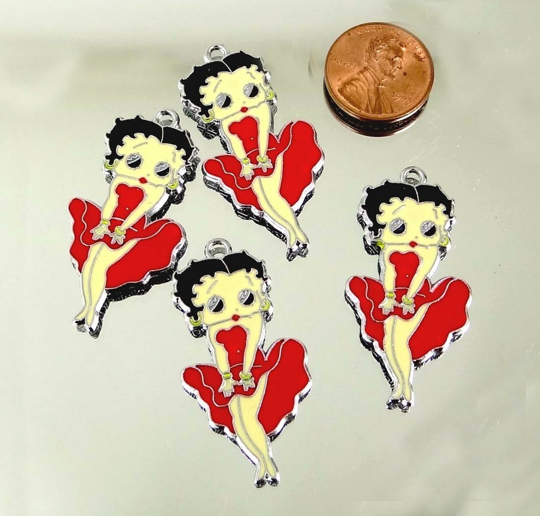 4 BETTY BOOP Marilyn Monroe Stance Red Dress Enamel Metal Pendant Charms Girl