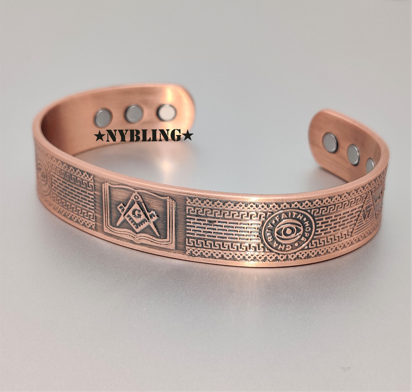 PURE Magnetic Copper Bracelet Arthritis Pain Therapy Cuff Free Mason 15MM Bangle