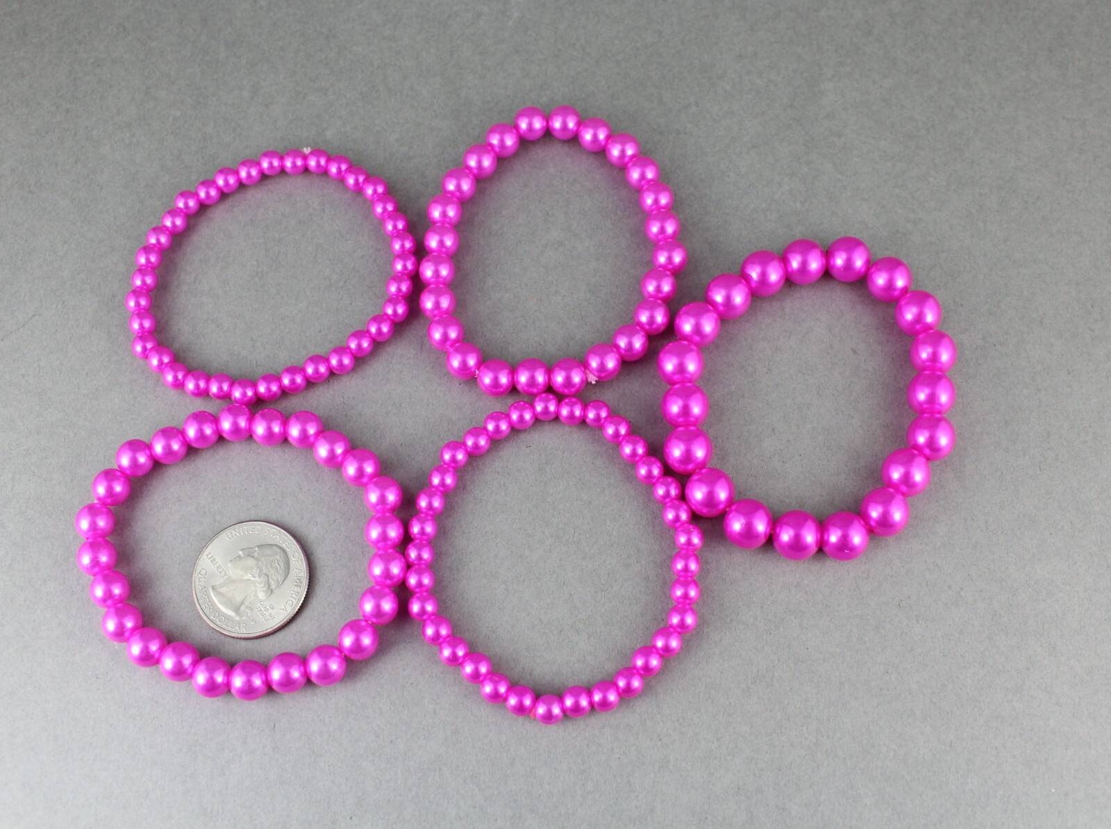 pink faux pearl bracelet set pack of 5 bead stretch beads beaded 6mm 8mm 9mm