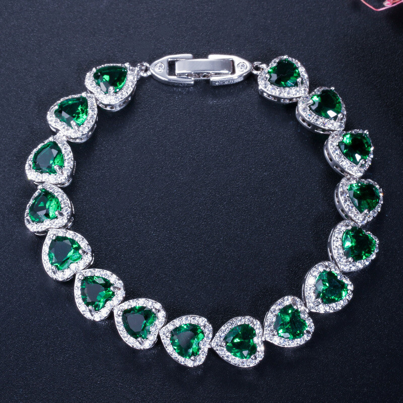 Luxury Heart Tennis Bracelet Silver Plated Cubic Zirconia Women Wedding Jewelry