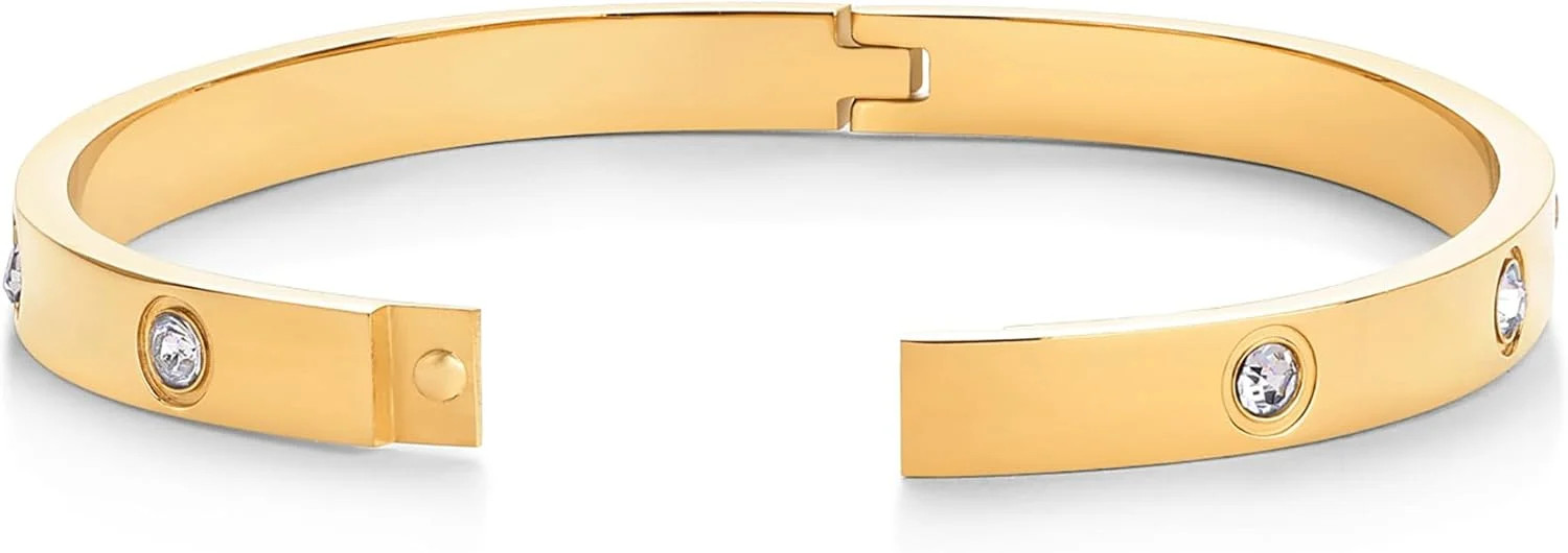 14K Gold Plated Love Bangle Bracelets for Women | Waterproof Stainless Steel Cub