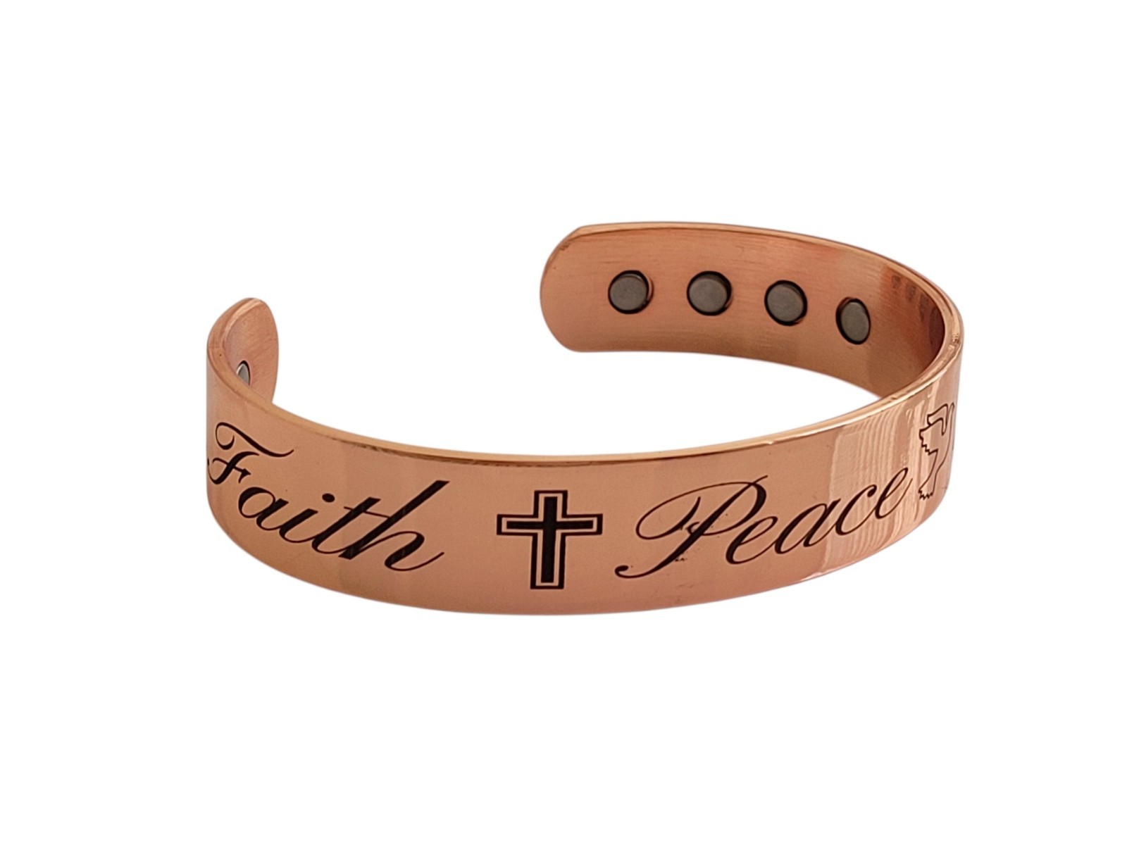 Faith Peace Love Solid Pure Copper Magnetic Bracelet Arthritis Pain Therapy Cuff