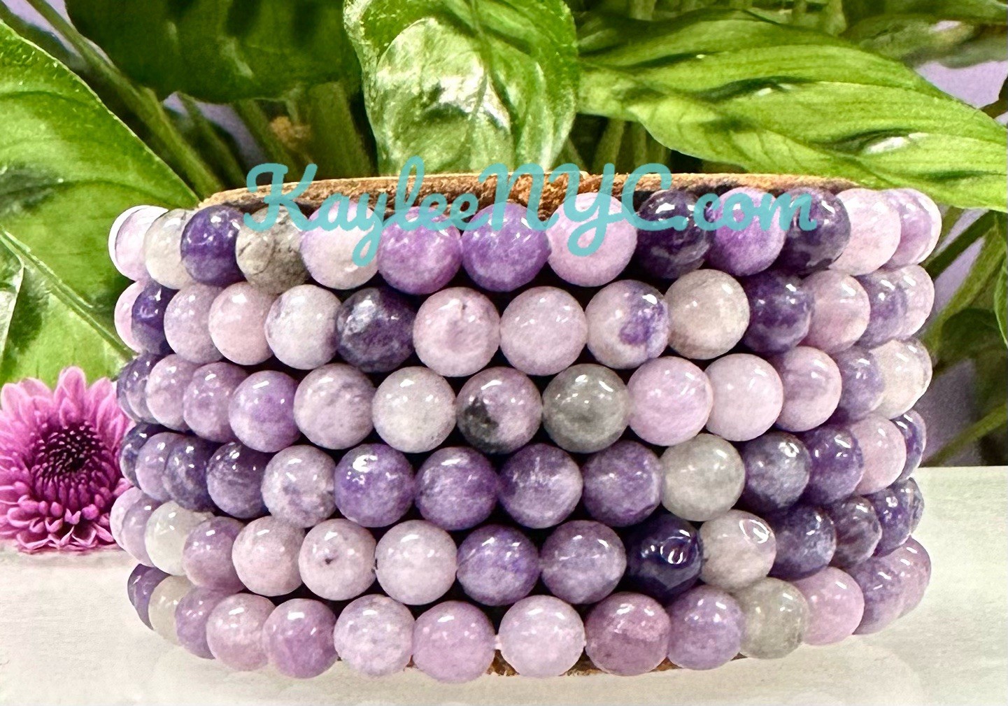 Wholesale Lot 6 Pcs Natural Lepidolite 6mm 7.5” Crystal Healing Stretch Bracelet