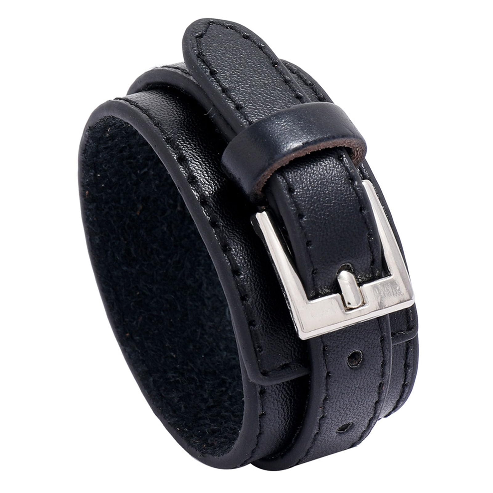 Men Leather Bracelet Adjustable Retro Punk Pin Buckle Male Cuff Bangle Best Gift