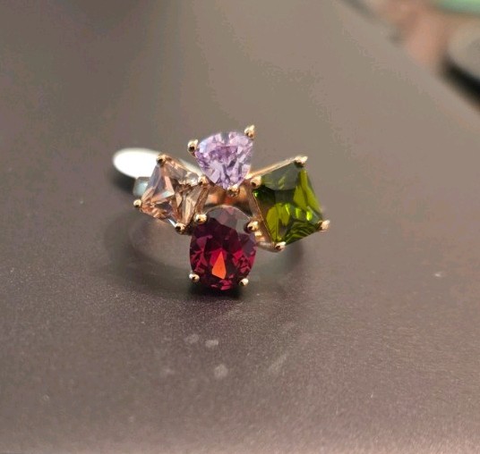 Gold Plated Over Brass Multi Color CZs Cocktail Ring