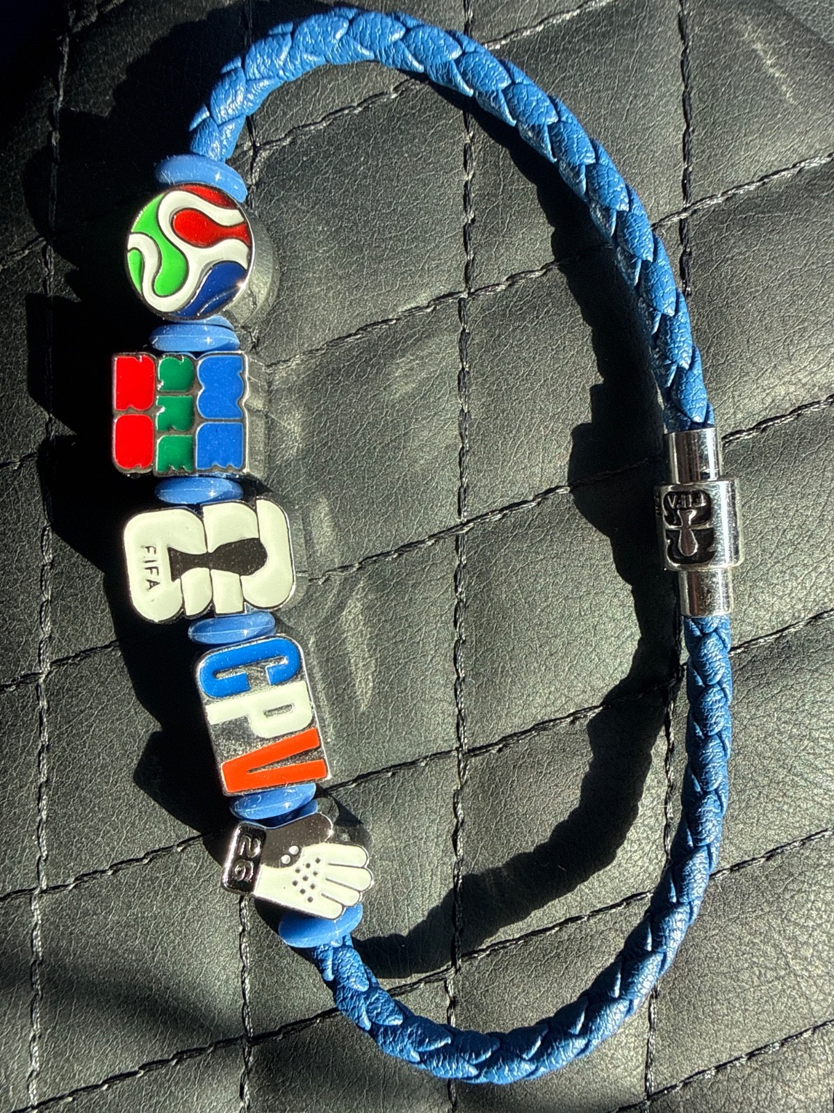 FIFA Braided blue Leather Beaded Charm Bracelet Magnetic Clasp Sports Cape Verde