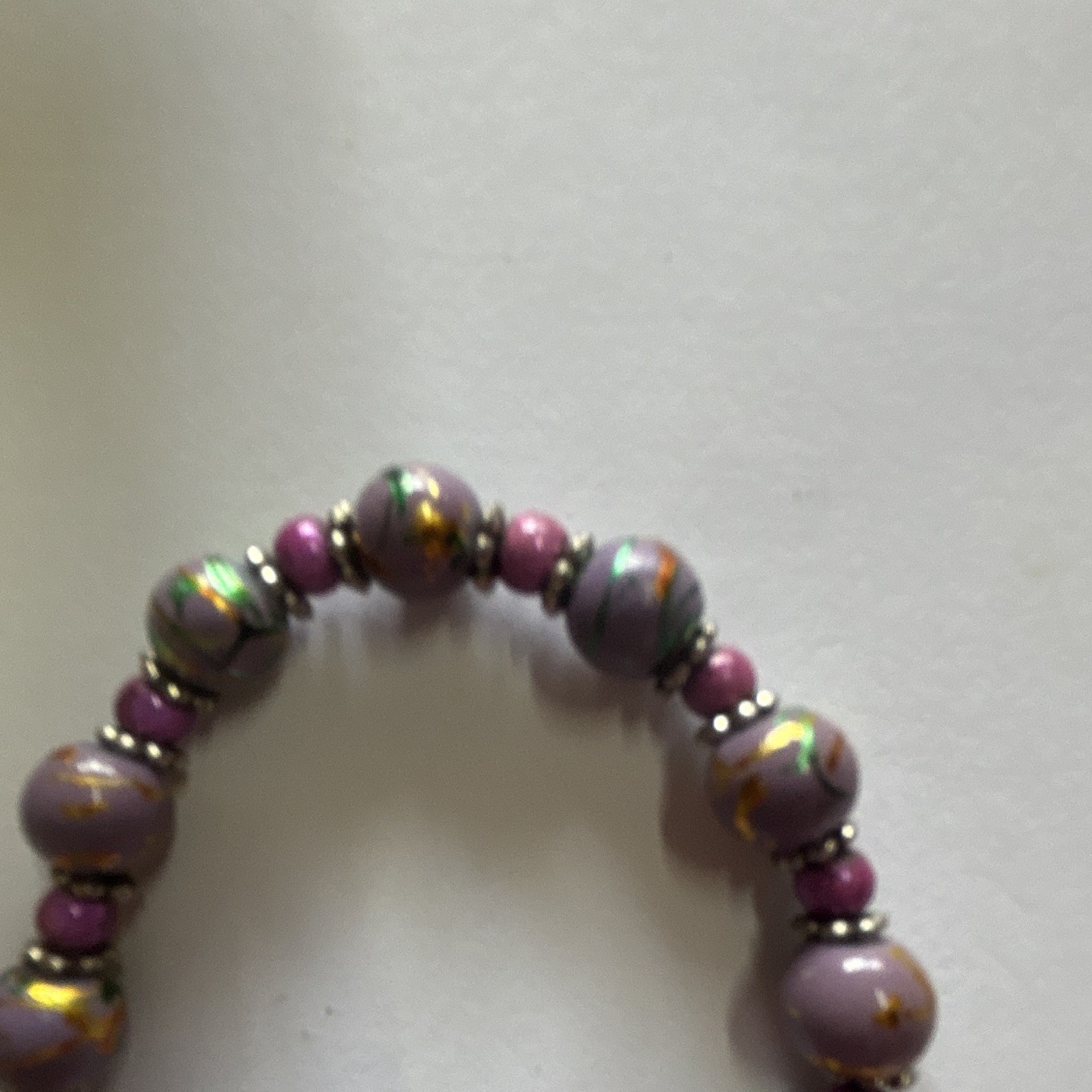 Purple Glass Round Bead Bracelet, Ball/Bead Chain, Spring Ring Clasp, 8 in